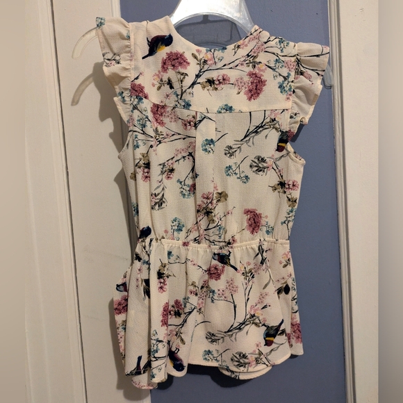 Floral & Bird Print Wrap Shirt with Ruffle Sleeves - Picture 2 of 3